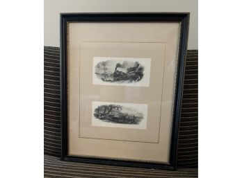 Framed Black & White Steam Engine Art