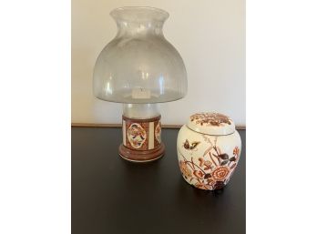 Masons Ironstone Zinnia Jar & Japanese Porcelain Candle Holder