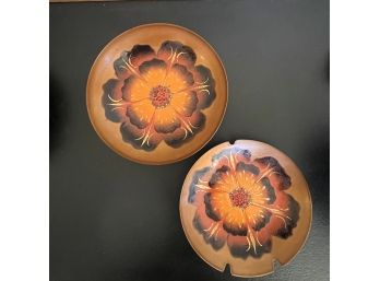 Enamel On Copper Hibiscus Design Ashtrays