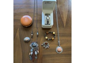 Jewelry Collection With Silver, Orange & Yellow Tones, Orange Jewel Box