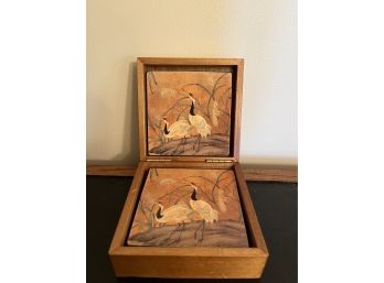 San Pacific Coasters With Two Herons In Wood Box