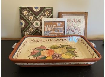 Hand Painted Portugal Casserole & Tiles/Trivets