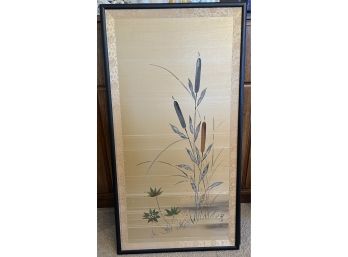 Japanese Signed & Framed Cattails Art 2 Of 3