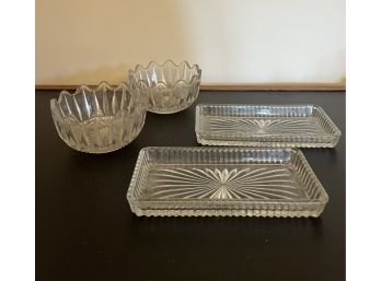 Cut Lead Crystal 8' Bowls (2)  & 10' Serving Dishes (2)