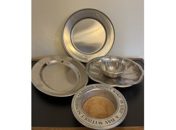 Pewter Serving Collection - Wine Bowl And Serving Platters