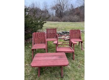 Vintage Brick Red Heavy Duty Patio Furniture Set - (4) Chairs, (2) Tables, (1) Glider