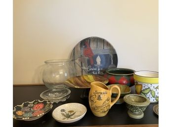 Cardinal Collector Plate, Assorted Pottery And Glass Vessels