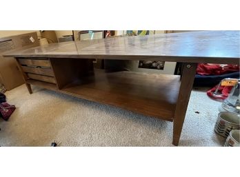 Mid Century Coffee Table With Storage For (3) Foldable Side Tables, Side Tables Included