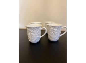 Horchow Fine Bone China, Embossed Leaves Mugs (4)