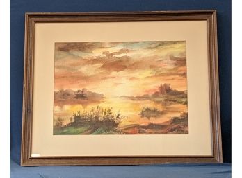 Stunning Sunset Watercolor Painting Signed 'K. Bergins'