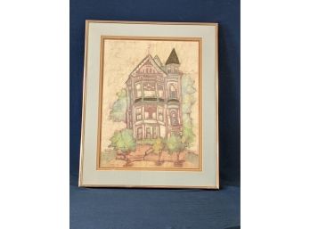 Signed Connie Deering Batik Painting Of Victorian House