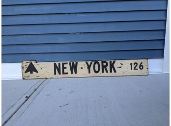 Vintage Black And White Wood 'New York 126' Antique Road Sign