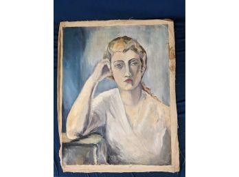 Unstretched 1933 Portrait Painting Of Young Woman 'Grey Eyed Girl'
