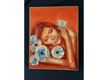 Signed 'Chad Bard' Oil On Canvas Painting Of A Woman And Flowers
