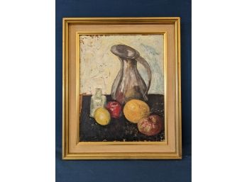 Vintage Still Life Painting Of Fruit And Pitcher - Initialed