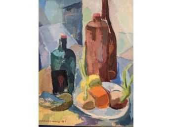 Signed Oil On Canvas Still Life Painting 'Koppang' Cubist And Impressionist Influences