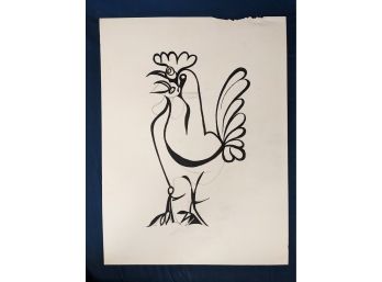 Richard Gangel Watercolor And Graphite Line Drawing / Sketch Of A Rooster