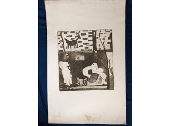 Connecticut Artist Maryellen Shafer Abstract Intaglio Print 'Goat And Ghost'