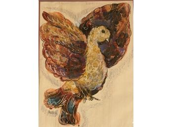 Signed Heller Mid Century Modern Painting Of A Dove