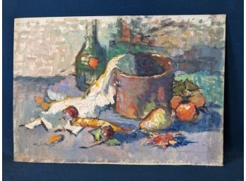Signed W. Schultz Impressionist Still Life Painting Food And Drink