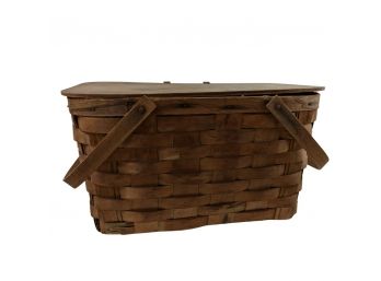 Vintage Picnic Basket With Wooden Lid