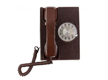 1970's Western Electric Brown Faux Leather Rotary Desk Telephone