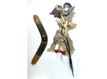 Raden Gatotkaca Javanese Puppet And Authentic Australian Boomerang