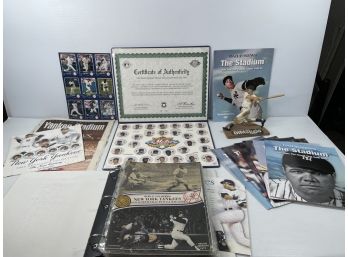 Mets 1969 Commemorative World Series Cap Sheet - Yankees Ballpark Programs - Joe Dimaggio Resin Figurine
