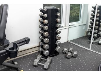 Iron Hex Dumbbells & Dumbbell Tower Rack