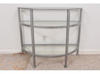 Metal And Glass Three Tiered Demilune Table