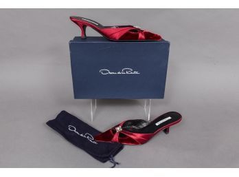 Oscar De La Renta Kitten Heel Jeweled Evening Shoes (size: 39 1/2)