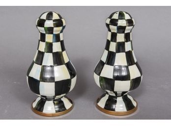 NEW! MacKenzie Childs Courtly Check Enamel Large Salt And Pepper Set