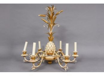 Vintage Carved Gilt Wood Pineapple And Wheat Design Six Arm Chandelier