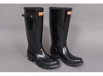 Hunter Black Rubber Rain Boots (Size: 8)