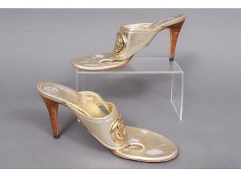 GUCCI Metallic Leather GG Slide Sandals