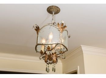 Vintage Brass And Aged Glass Chandelier Pendant Lantern Light Fixture - UPDATED DESCRIPTION
