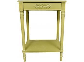 Green Painted Wood One Drawer Accent Table