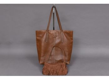 Pair Of Handbags - Tod's Leather Tote And Caroline Herrerra Suede Fringe Bag