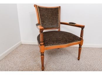 Carved Wood Upholstered Cheetah Print Bergere Chair