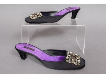Pair Of Louis Vuitton Satin Crystal Jeweled Evening Shoes (Size: 39)