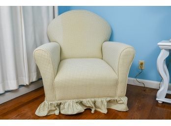 Green Gingham Upholstered Swivel/Rocking Club Chair With Ruffled Skirt