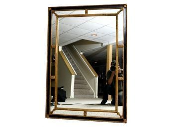 Bloomingdales Tuxedo Wall Mirror With Gold Leaf And Black Panel