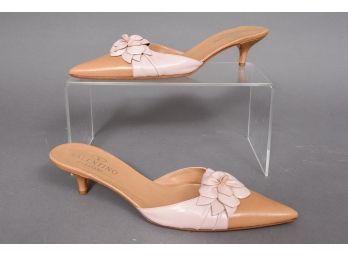 Pair Of Valentino Leather Kitten Heel Mules With Floral Embellishment (Size: 39 1/2)