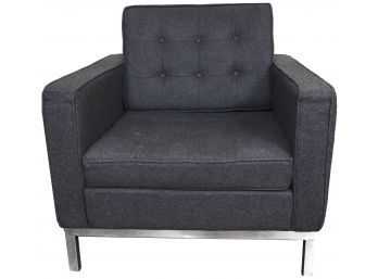 Mid-Century Modern Knoll Style Tufted Back Charcoal Gray Arm Chair With Chrome Frame