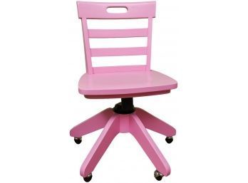Solid Wood Adjustable Height Swivel Desk Chair In Pink Finish On Casters