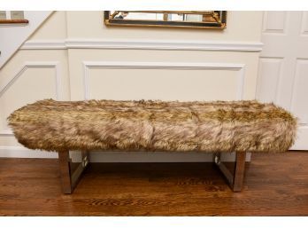 Wood Bench With Chrome Base And Nicole Miller Faux Fur Throw Blanket