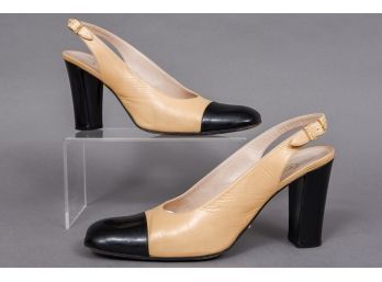 CHANEL Two Toned Slingback Leather Pumps (Size 39)