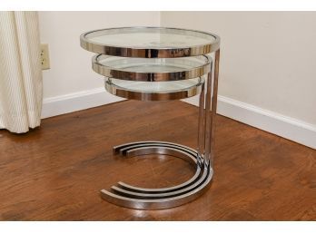 Set Of Three Contemporary Chrome And Glass Nesting Tables