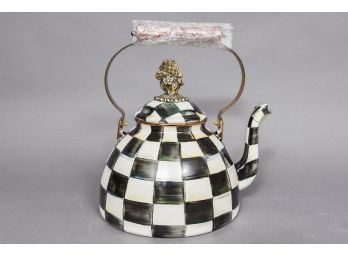 NEW! MacKenzie Childs 3 Quart Courtly Check Enamel Kettle With Butterfly