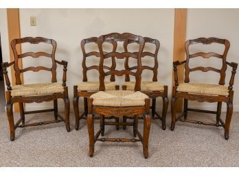 Set Of Five Marie Albert French Country Ladderback Bistro Dining Chairs With Rush Seats